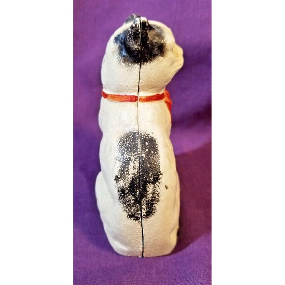 John Wright Grey Iron Casting Company Penny Bank Cast Iron Cat Bank Red Bow - Picture 6 of 6